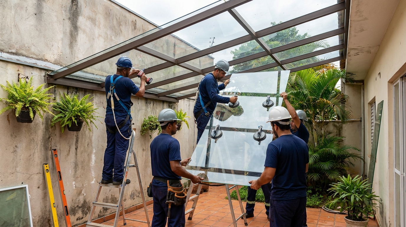 Instalação de cobertura de vidro em Jaraguá do Sul-SC