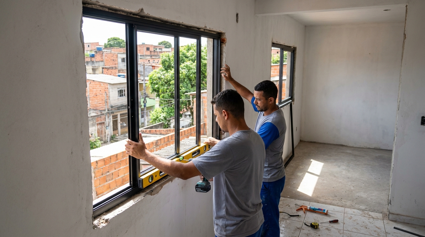 Esquadria de alumínio em obra em Jaraguá do Sul-SC